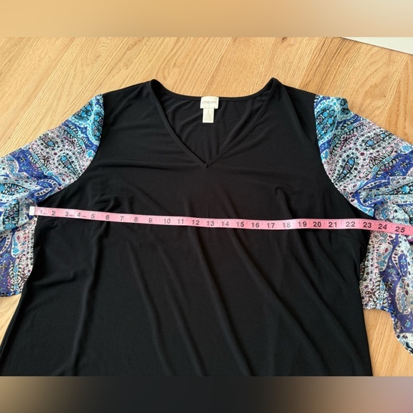 Chico’s Boho Flowy Sleeve Mixed Media Black Knee Length Dress Size XL - Picture 7 of 12